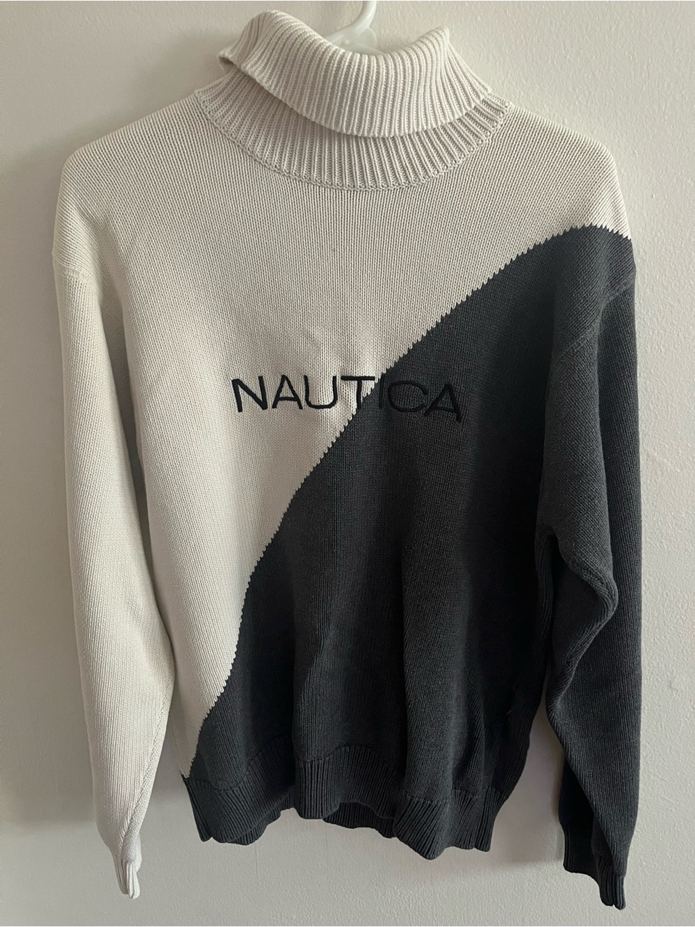 Nautica women’s Two-Tone Cream and Charcoal Turtleneck Sweater